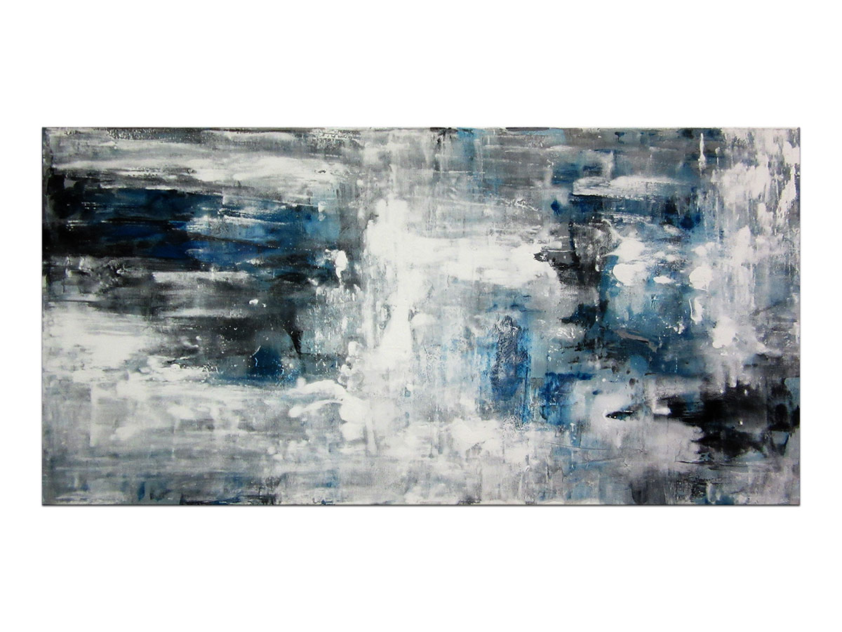 Moderne slike u galeriji MAG - apstraktna slika Prožeto plavetnilom akril na napetom platnu 140x70 cm