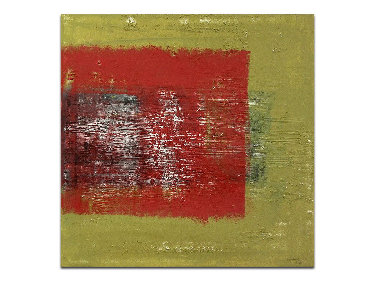 Moderne slike u galeriji MAG - apstraktna slika Senf, crvena paprika i malo papra reljefni akril na napetom platnu 70x70 cm