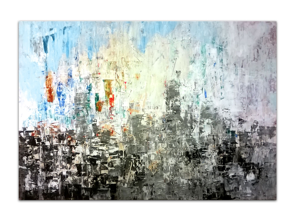 Apstraktno slikarstvo u galeriji MAG - moderna apstraktna slika Buđenje grada akril na hameru 100x70 cm