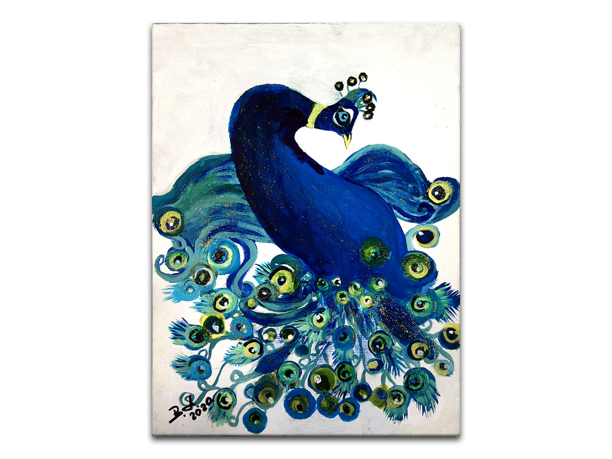 Moderne slike u galeriji MAG - Umjetnička slika Plavi paun akril na kaširanom platnu 40x30 cm