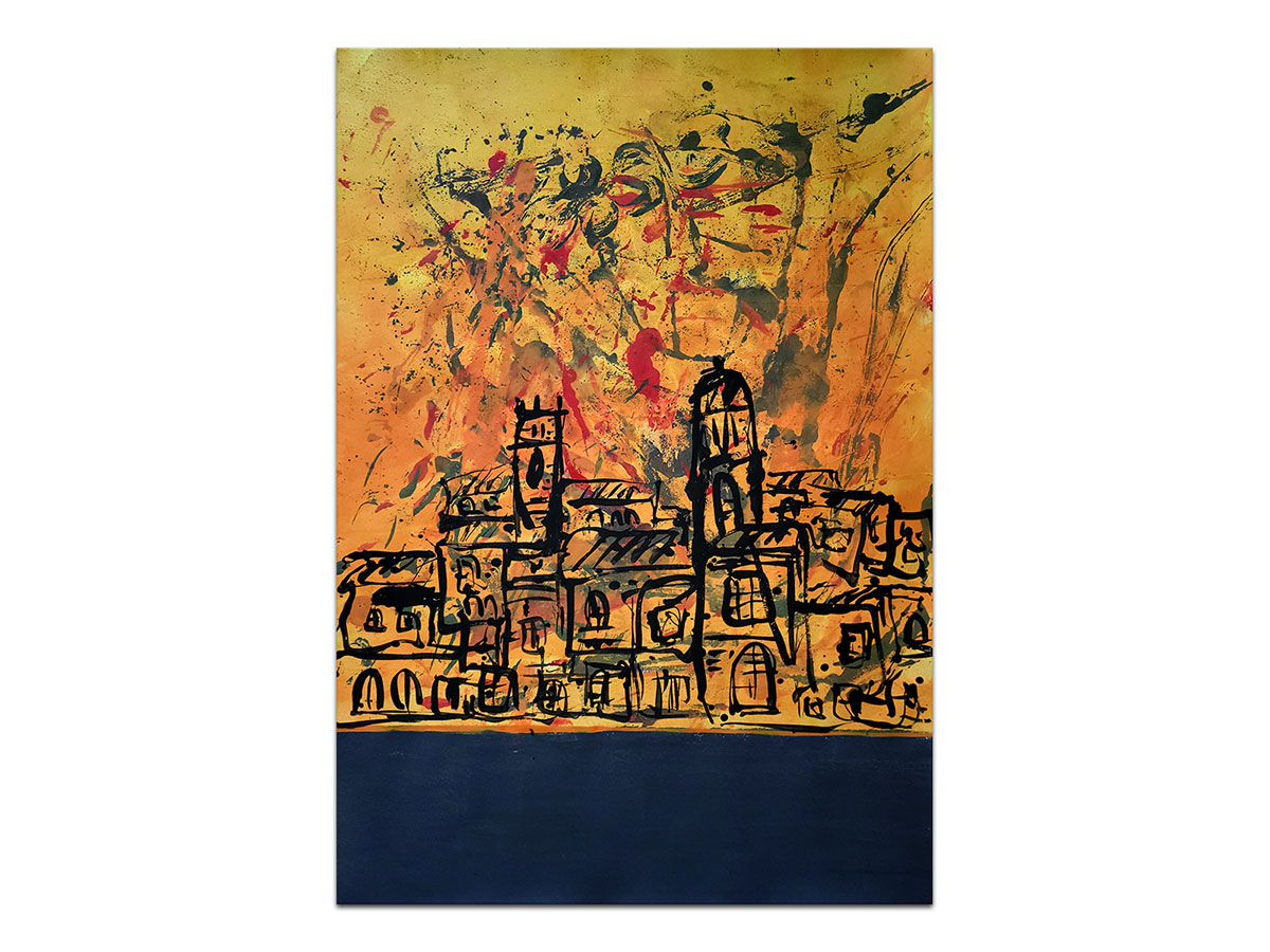Moderne slike u galeriji MAG - apstraktna slika Osunčani grad akril na hameru 100x70 cm