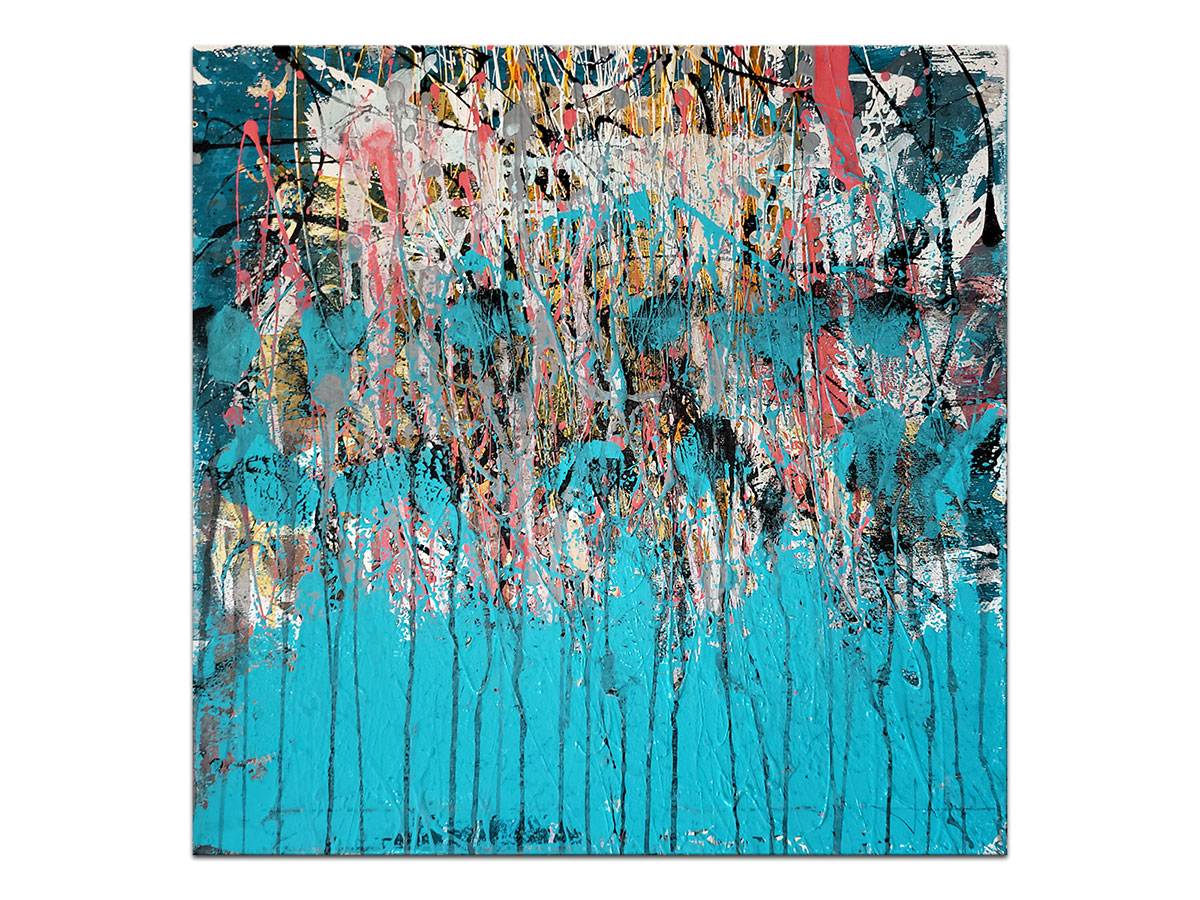 Moderne slike u galeriji MAG - apstraktna slika Tirkizna kiša Akril na platnu 50x50 cm