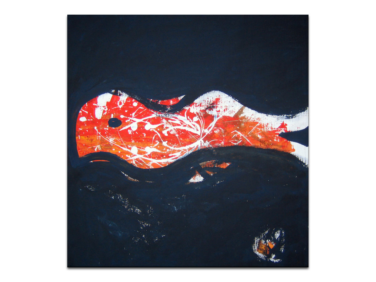 Uređenje interijera modernim slikama prodajne galerije MAG - Apstraktna slika na platnu - Crveni kit u crnom moru
