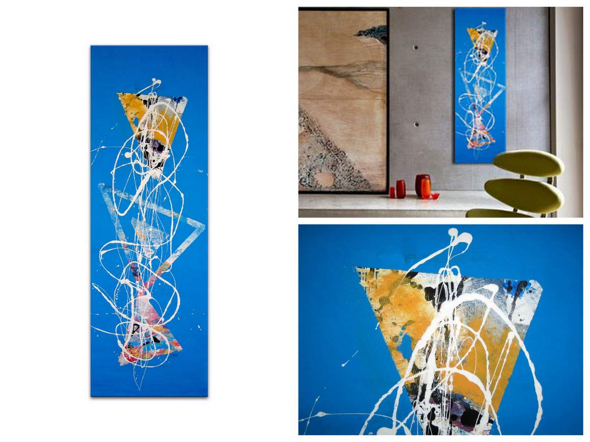 Opremanje stanova slikama iz galerije MAG - Plava laguna - moderna apstraktna slika na platnu 110x35 cm