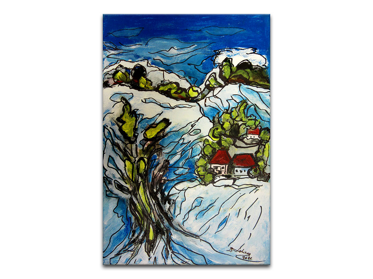 Moderne slike u galeriji MAG - Umjetnička slika Snježni obronci akril na napetom platnu30x20 cm