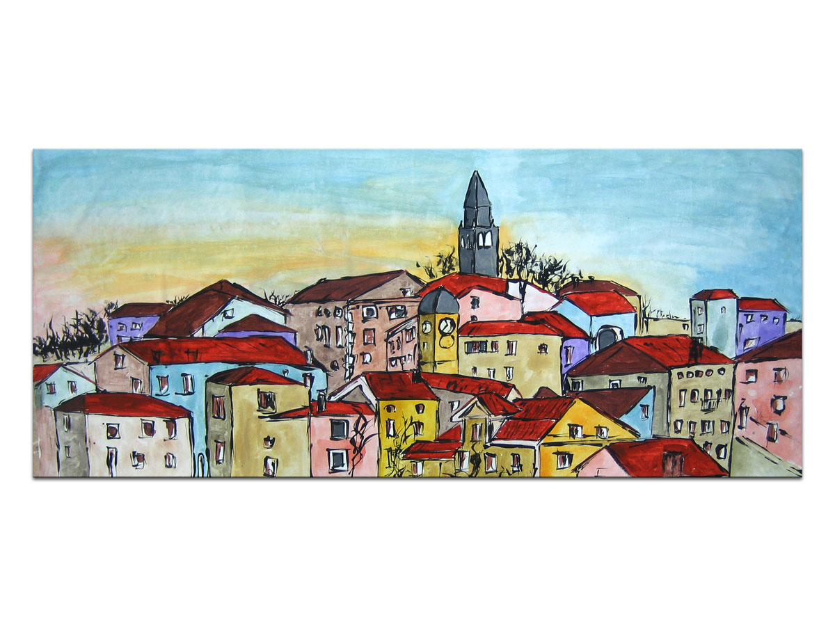 Klasično slikarstvo u galeriji slika MAG - umjetnička slika Istarski grad Akril na platnu 140x55 cm