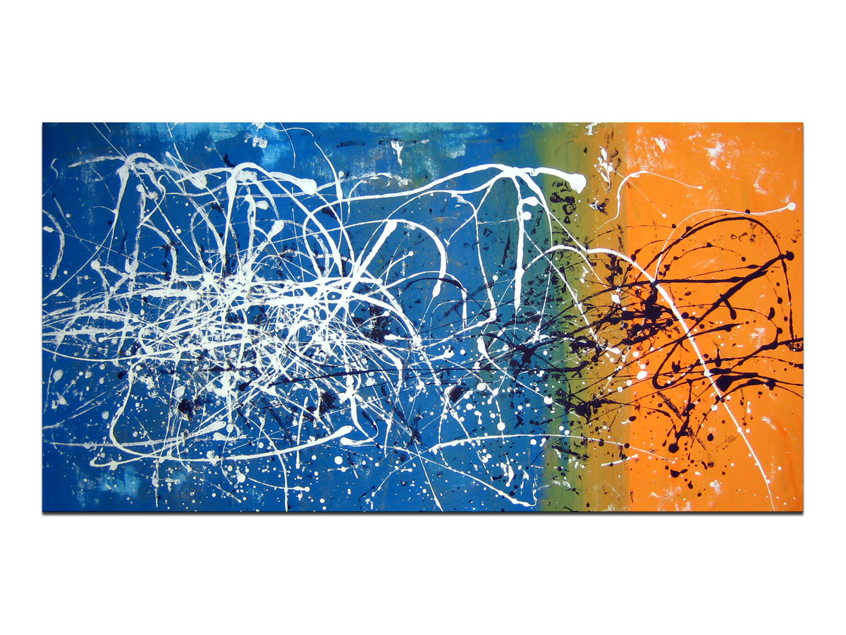Umjetničke slike prodaja u galeriji MAG - Orange in blu - apstraktna slika na platnu 125x65 cm