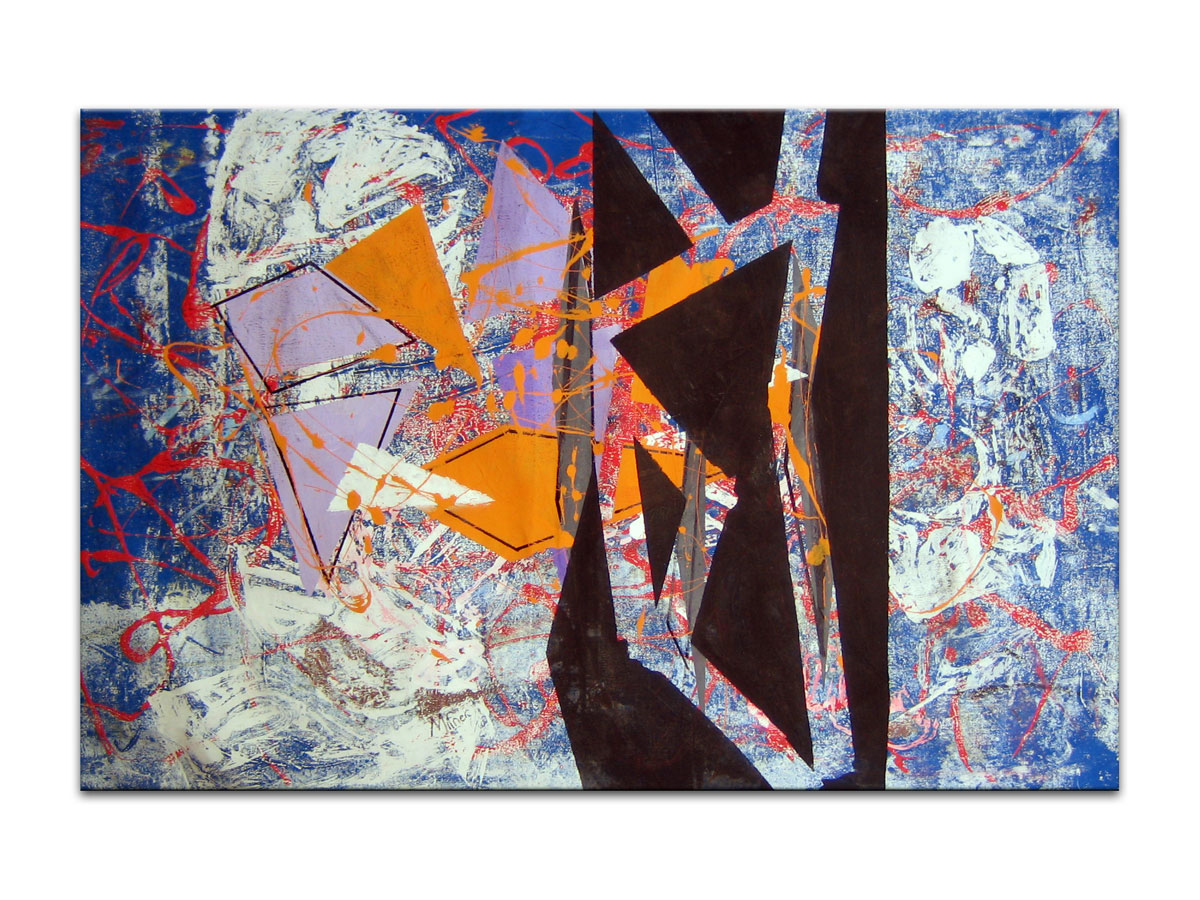 Dnevni boravak uređenje apstraktnim slikama u prodaji online galerije MAG - Sraz dimenzija , slika na platnu 95x60 cm