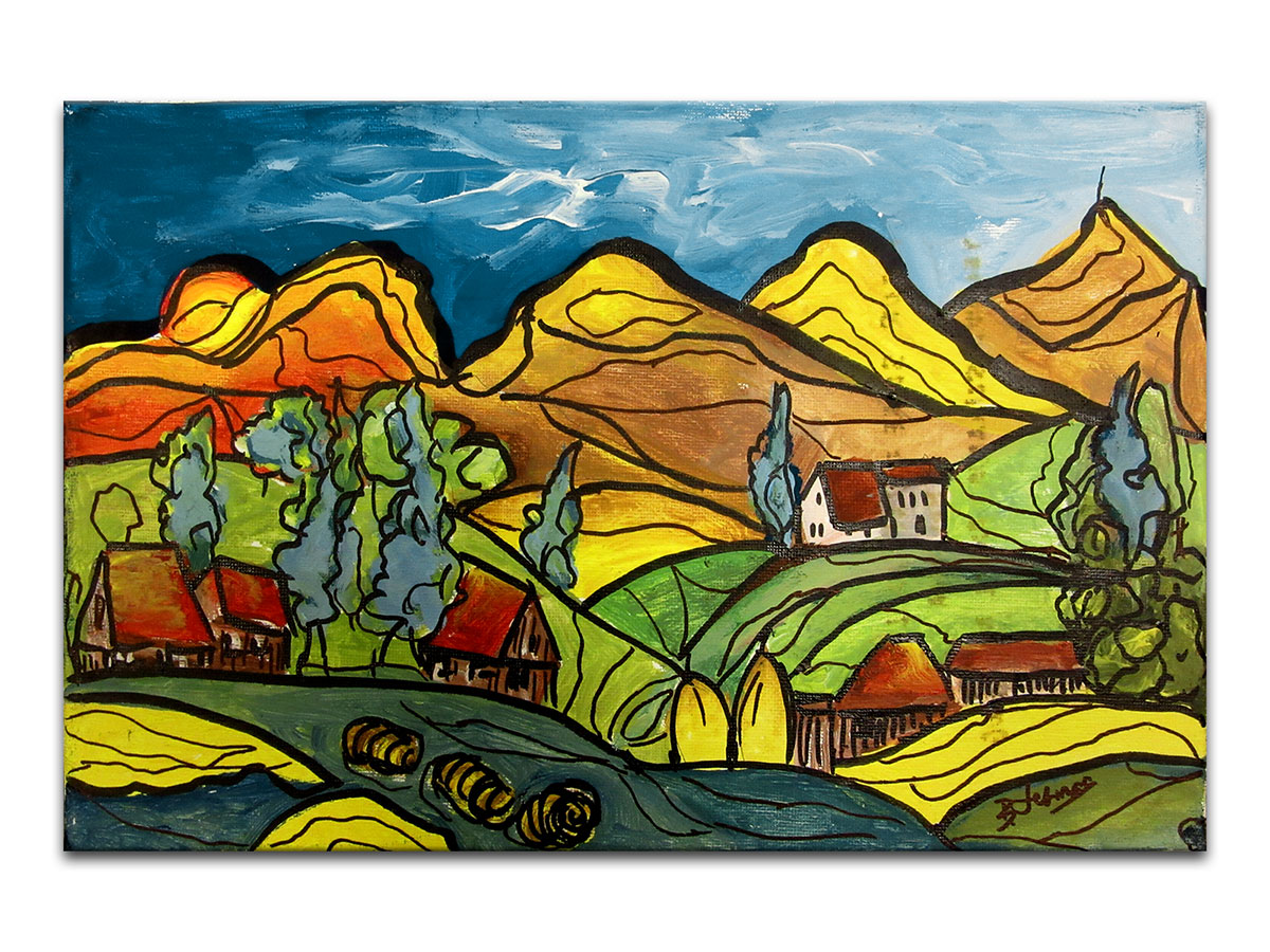 Umjetničke slike u galeriji MAG - Umjetnička slika Pitomi krajolik Akril na napetom platnu 30x20 cm