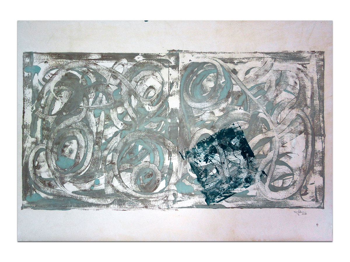 Autorska slika u galeriji MAG - apstraktna slika Knjiga tirkiza akril na hameru 100x70 cm