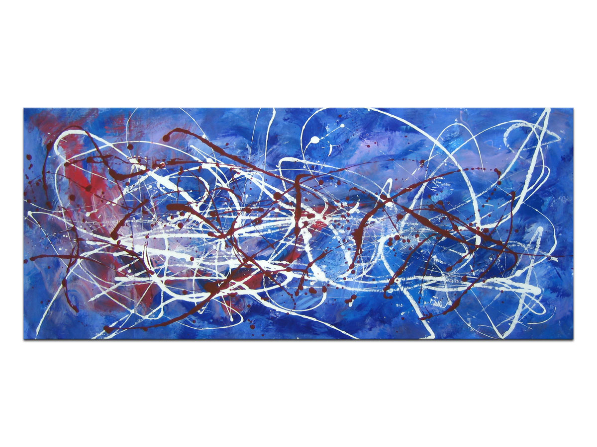 Apstraktni ekspresionizam u ponudi galerije MAG - apstraktna slika U plavetnilu smo akril na platnu 145x60 cm