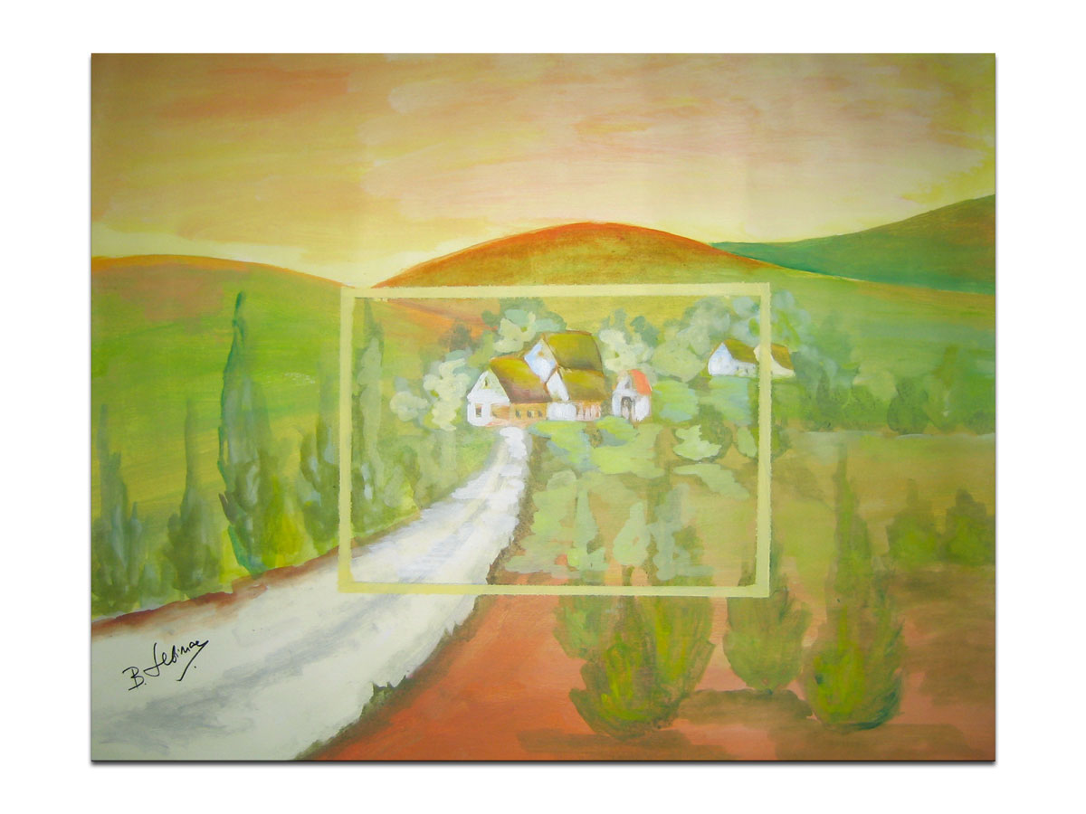 Galerija slika u Osijeku online galerija MAG - Eno sela podno brežuljka - slika na platnu 50x40 cm
