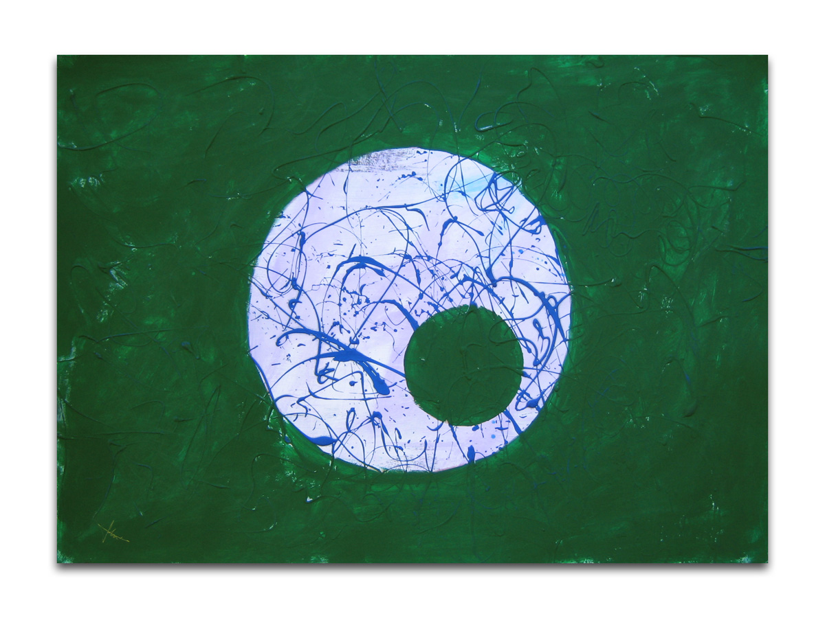 Uređenje apartmana na moru - Moderna reljefna apstraktna slika Mjesec u zelenilu akril na hameru 70x50cm