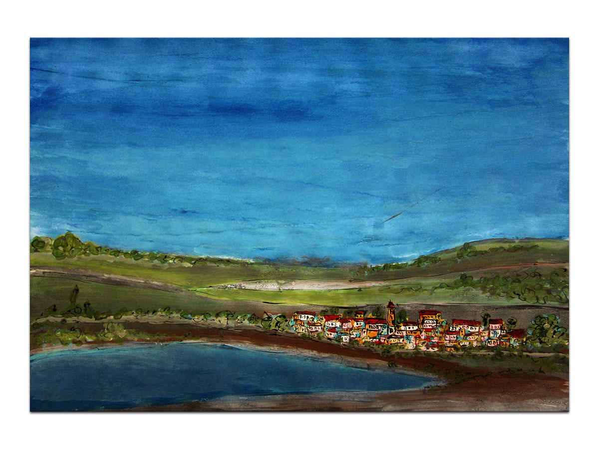 Moderne slike u galeriji MAG - Umjetnička slika Gradić na obali akril na hameru 100x70 cm