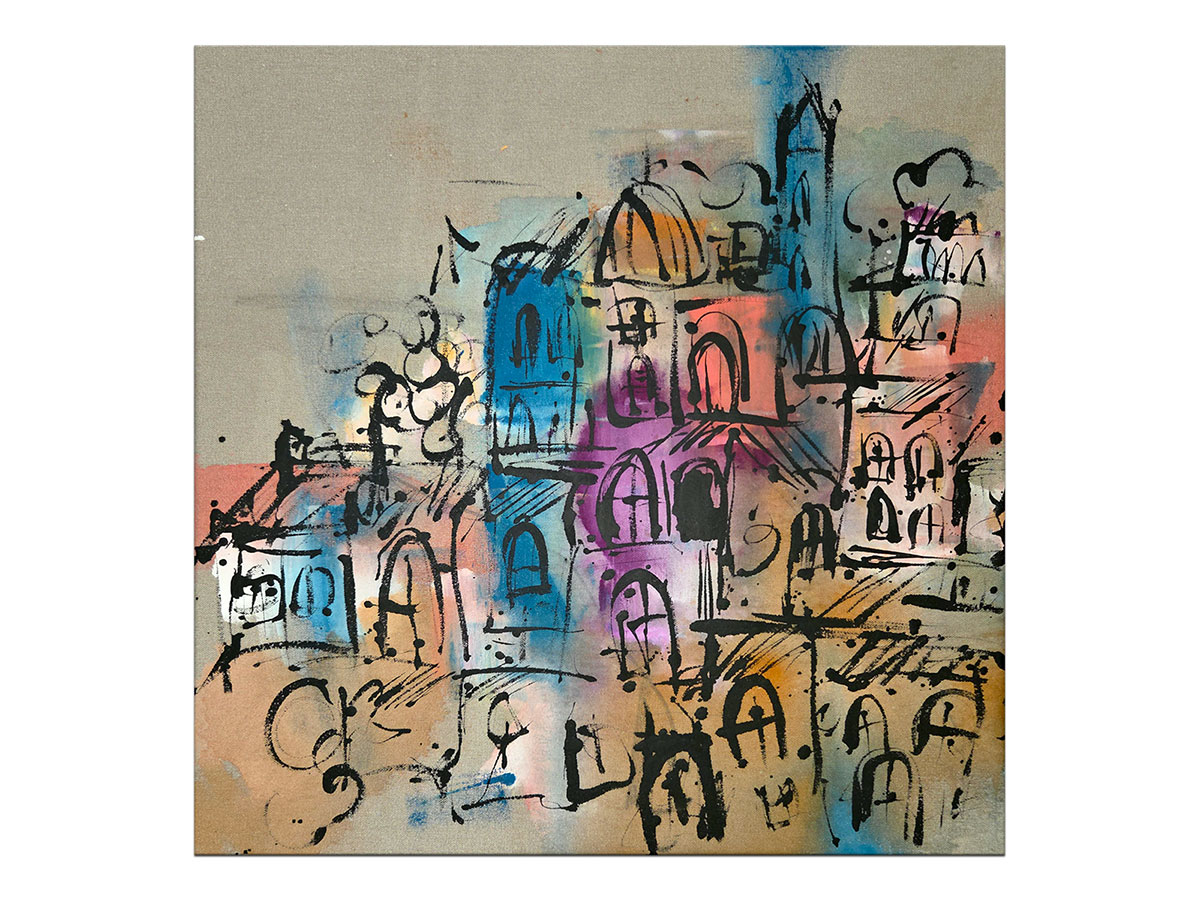 Moderne slike u galeriji MAG - apstraktna slika Mediteranski gradić Akril na platnu 60x60 cm