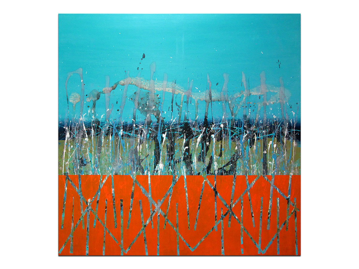 Moderne slike u galeriji MAG - apstraktna slika Narančasta plima akril na napetom platnu 120x120 cm