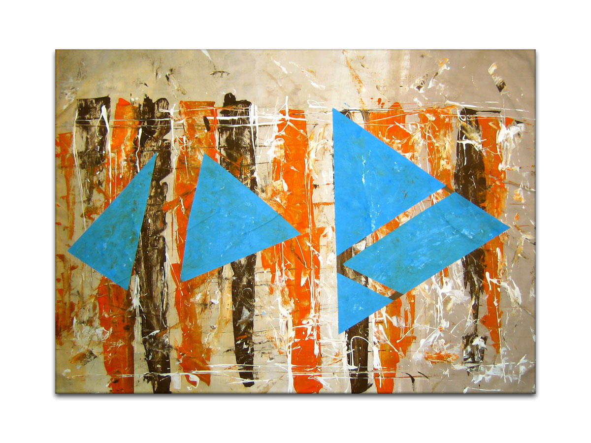 Moderna apstraktna slika - 3 ribe na gradele - Akril na platnu 95x70 cm