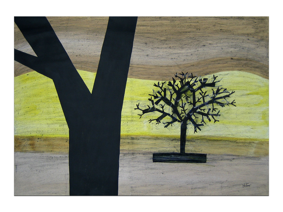Slike za moderan dnevni boravak - apstraktna slika Dva drveta dvije sreće akril na hameru 100x70 cm - MAG galerija