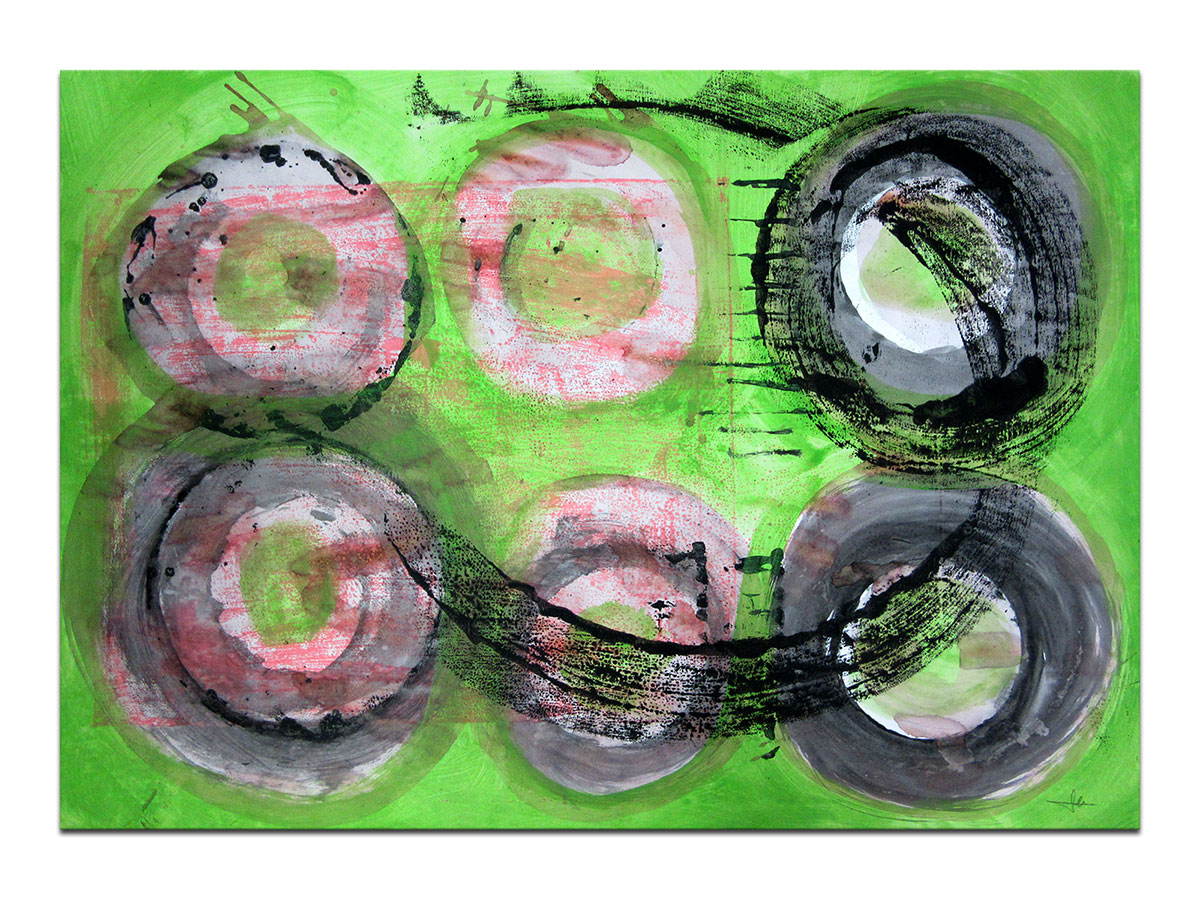 Moderne slike u galeriji MAG - apstraktna slika Krugovi u zelenilu akril na hameru 100x70 cm