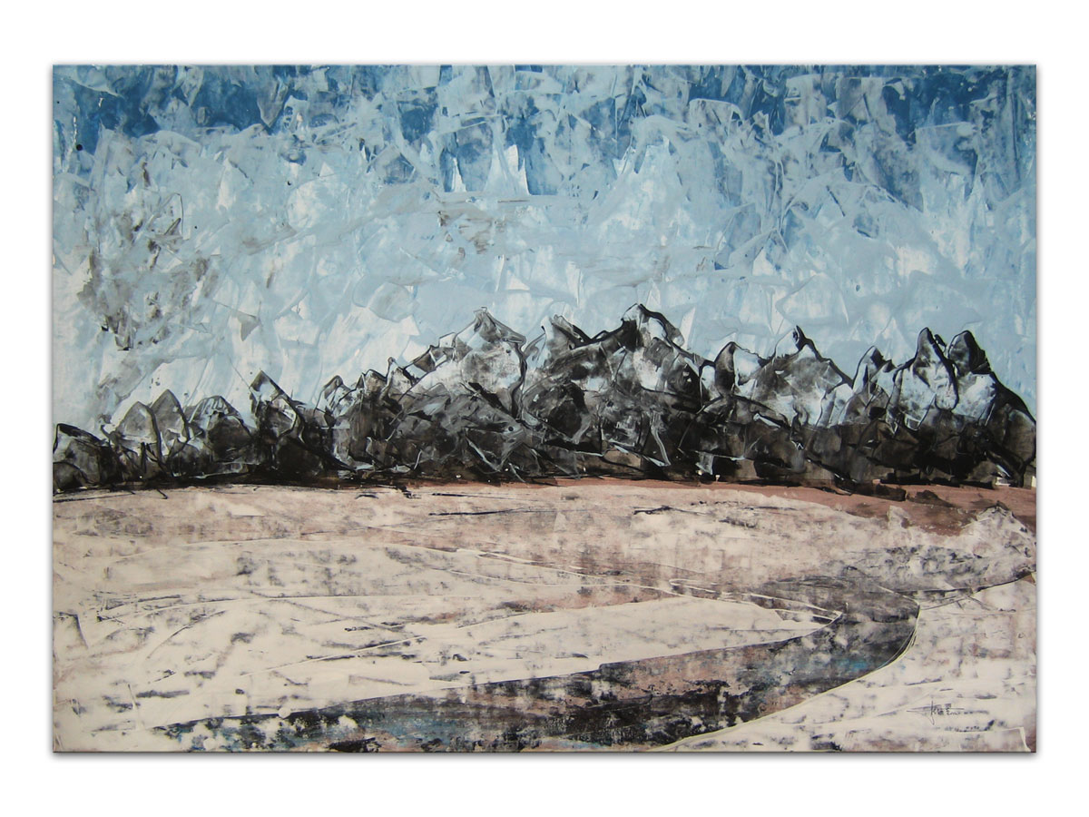 Moderan interijer opremljen slikama iz galerije MAG - apstraktna slika Planine je zabijelio snijeg Akril na hameru 100x70 cm