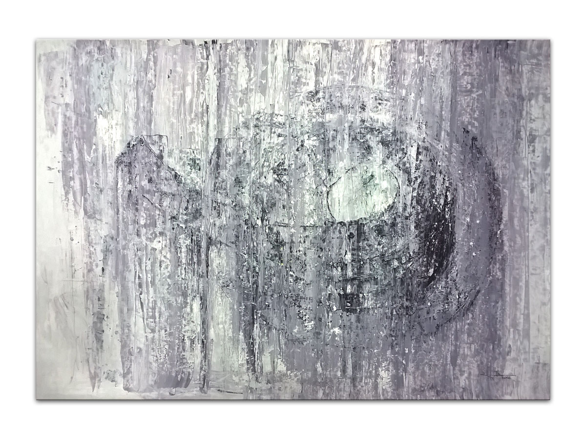 Unutarnje uređenje interijera slikama galerije MAG - originalna apstraktna slika Tišina boje lavande akril na hameru 100x70 cm