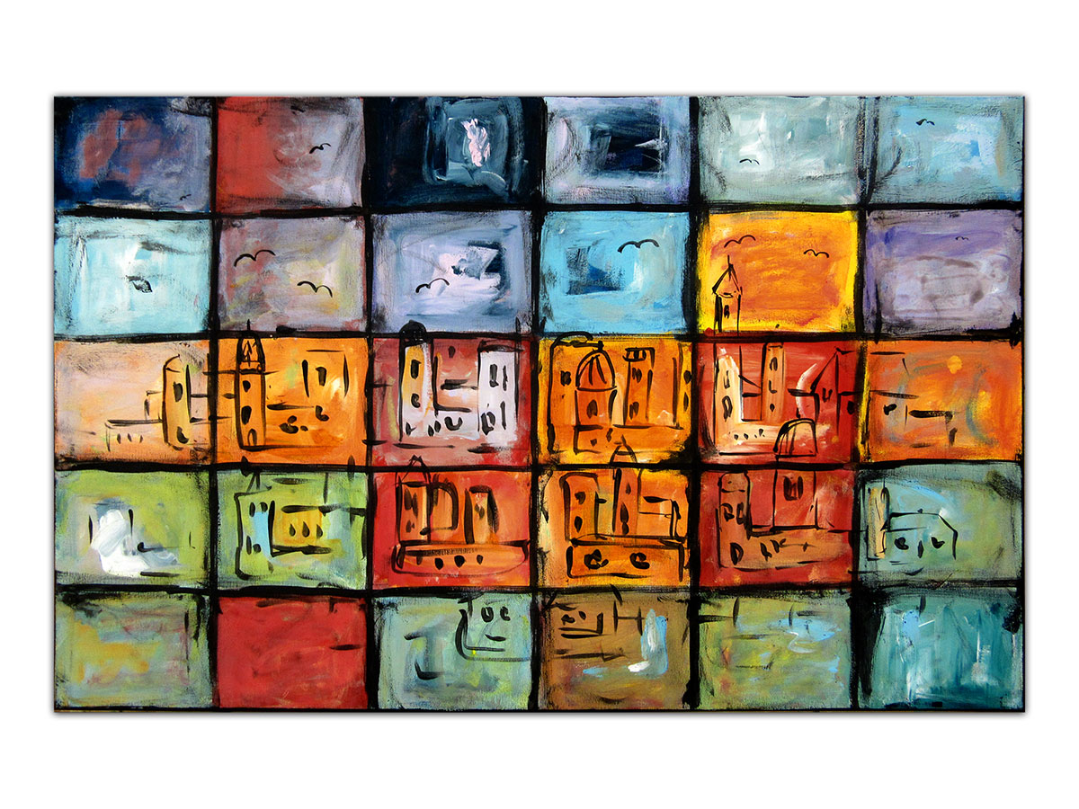 Moderne slike u galeriji MAG - apstraktna slika Obrisi grada II akril na napetom platnu 110x70 cm