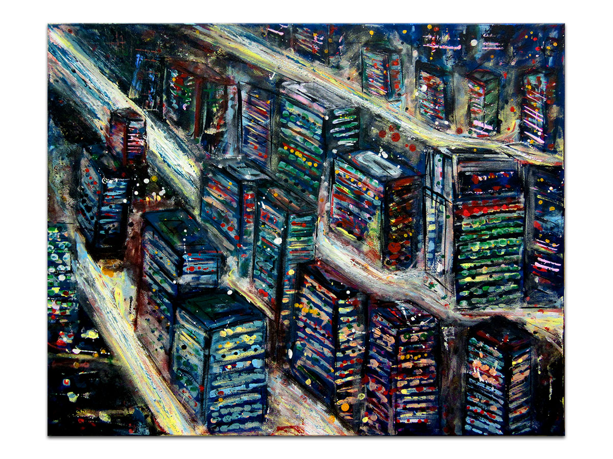 Moderne slike u galeriji MAG - apstraktna slika Svjetla velegrada akril na napetom platnu 100x80 cm