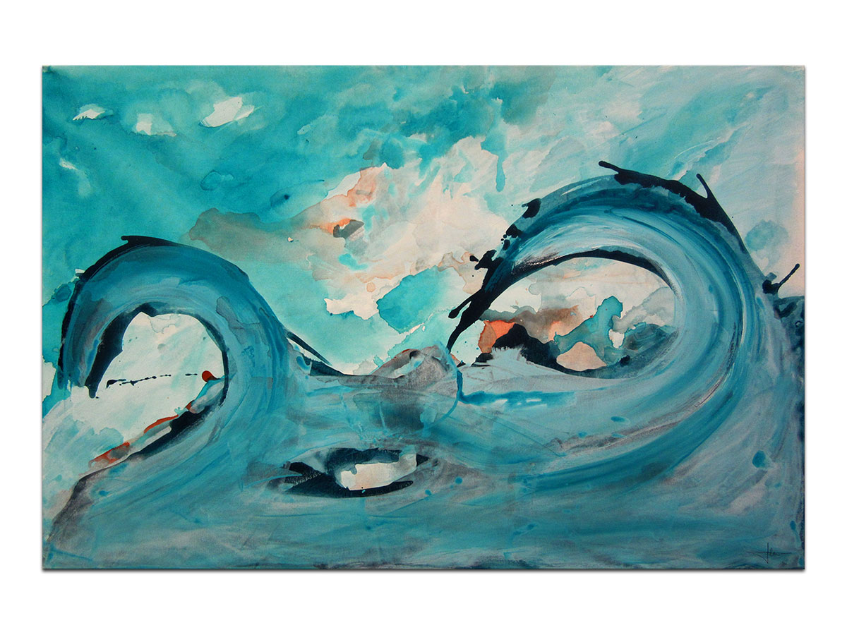 Moderne slike u galeriji MAG - apstraktna slika Tirkizni valovi akril na napetom platnu 120x80 cm
