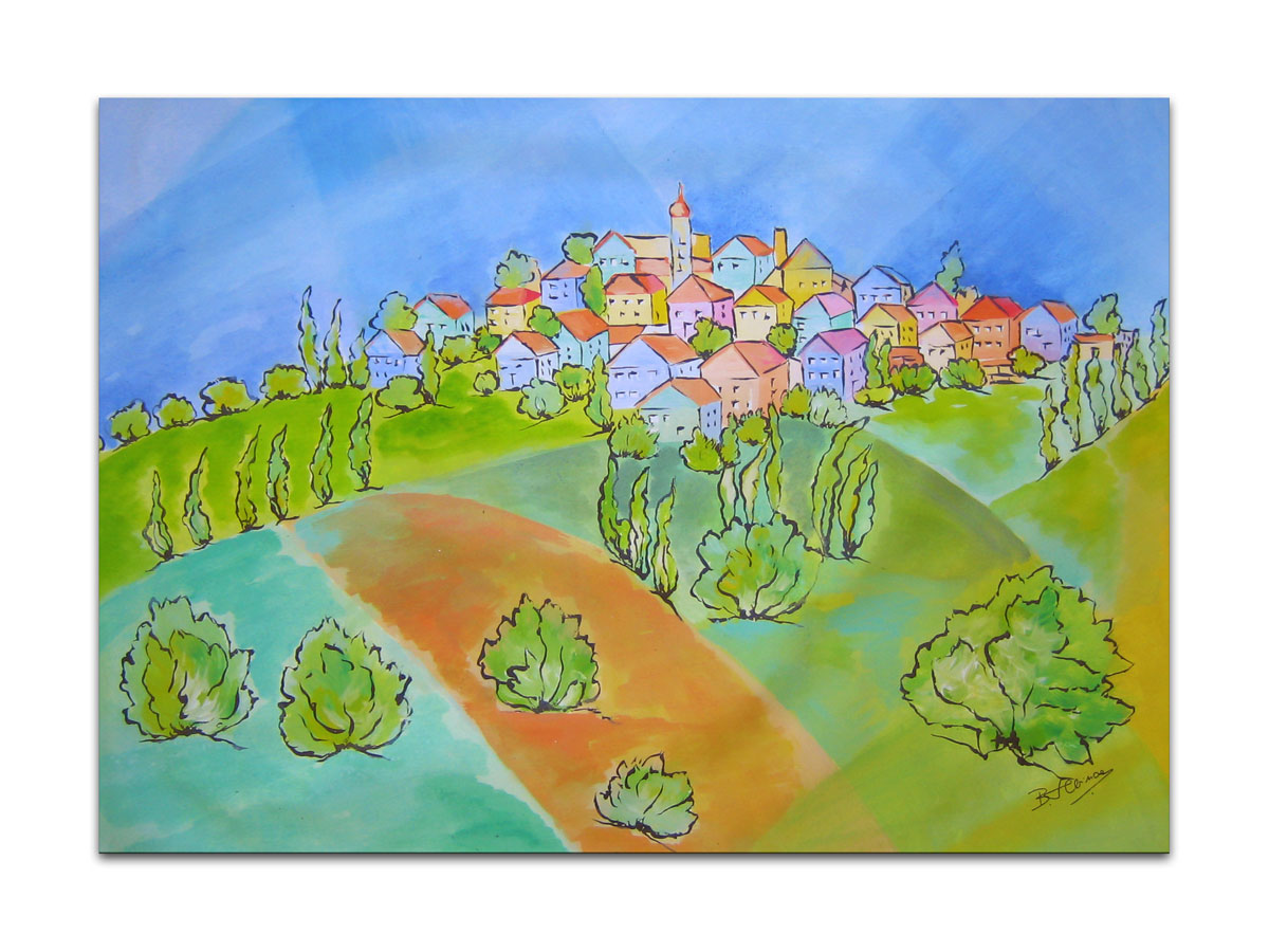 Slikarstvo u Hrvatskoj - MAG galerija - Originalna slika na platnu - Selo na vrhu brda - 80x55 cm