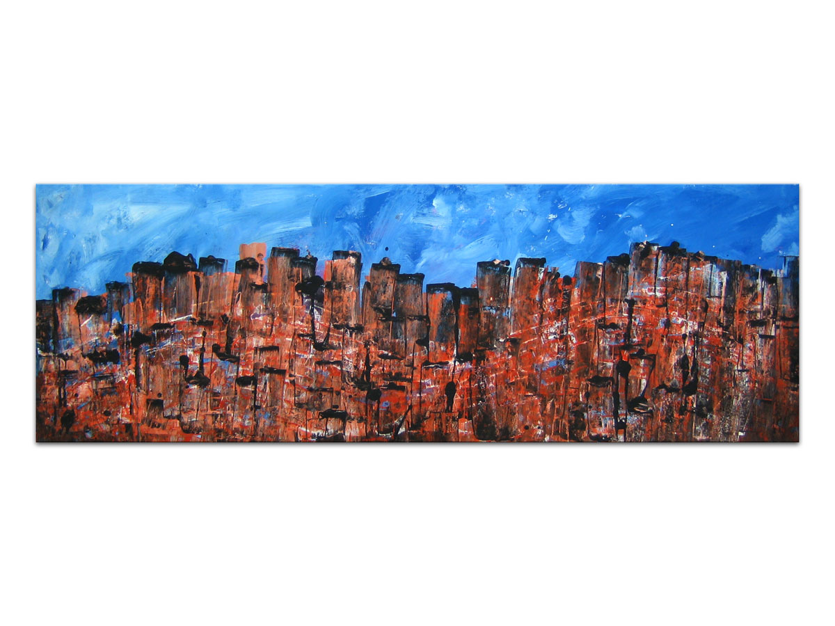 Prodajna galerija slika MAG - apstraktna slika Obrisi grada akril na platnu 135x45 cm
