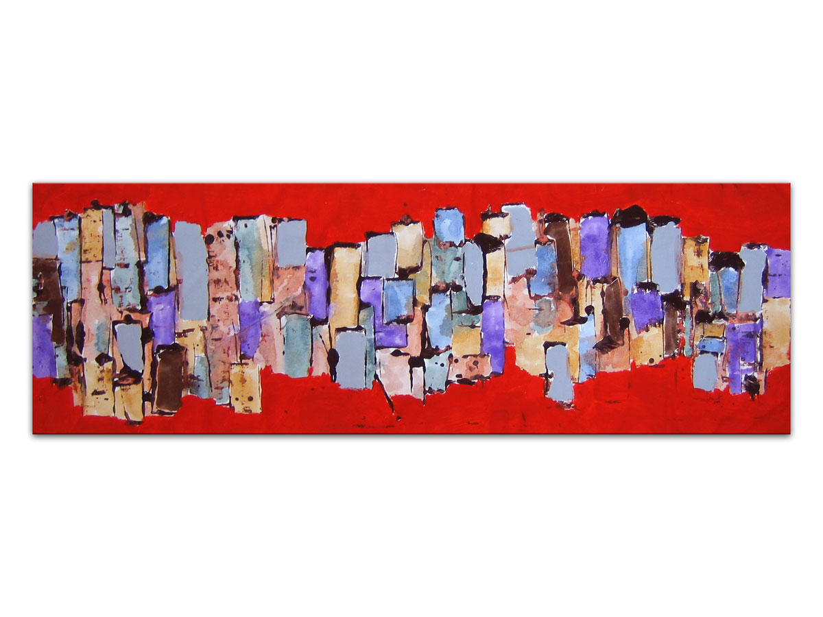 Prodajna galerija slika MAG - apstraktna slika Šareni grad akril na platnu 125x40 cm