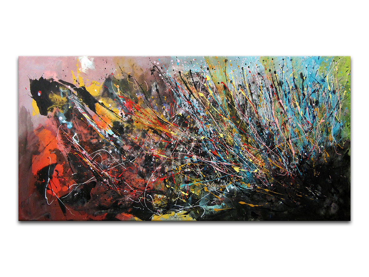 Moderne slike u galeriji MAG - apstraktna slika U zmajevom gnijezdu akril na napetom platnu 160x80 cm