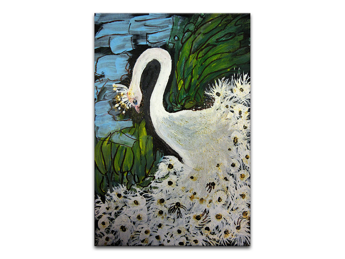 Moderne slike u galeriji MAG - Umjetnička slika Bijeli paun akril na kaširanom platnu 30x20 cm