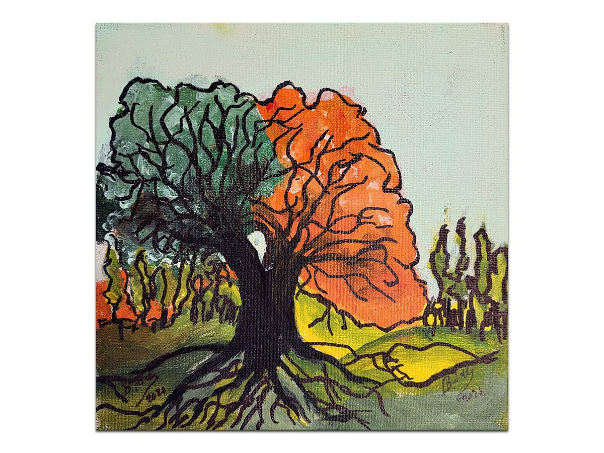Moderne slike u galeriji MAG - Umjetnička slika Ulazak u jesen akril na napetom platnu 25x25 cm