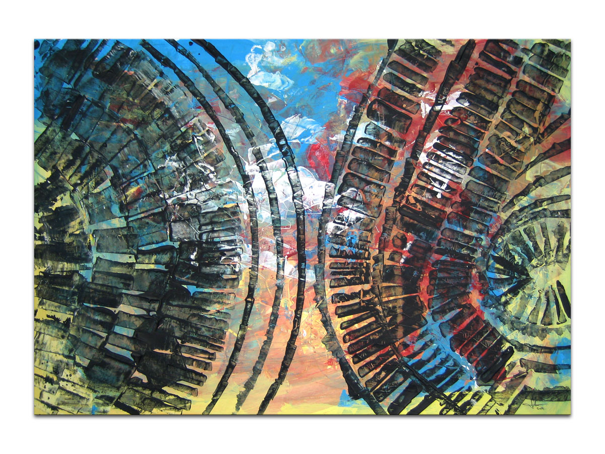 Umjetničke slike prodaja galerija MAG - apstraktna slika Drevni mehanizmi akril na hameru 100x70 cm
