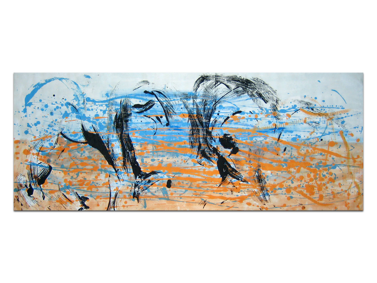 Prodajna galerija slika - MAG galerija - originalna apstraktna slika Opsesivni tragovi akril na platnu 140x55 cm