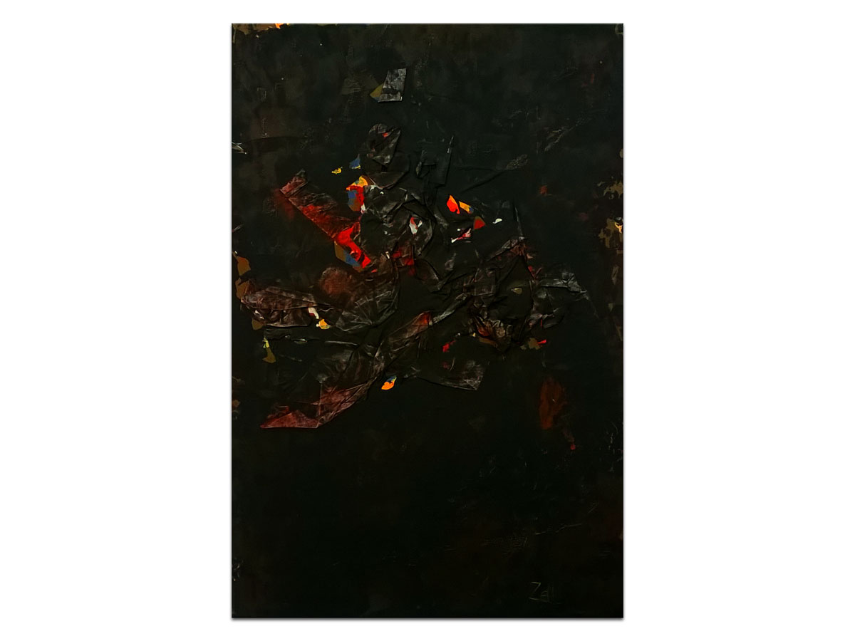 Slikar Patrick Zell u galeriji MAG - apstraktna slika Dark Confetti komb. tehnika na kartonu 30x20 cm