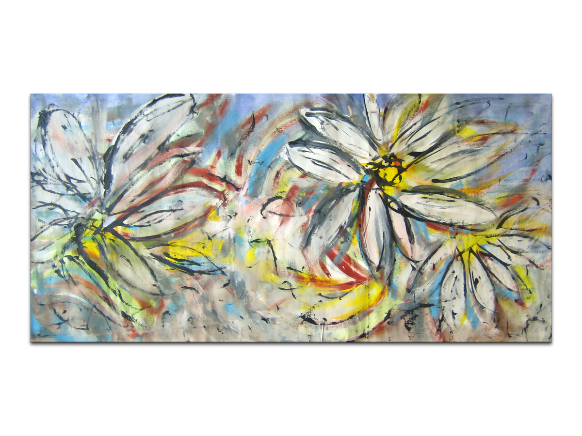 Umjetnička galerija Zagreb - apstraktna slika Astral Flowers akril na platnu 130x60 cm - MAG galerija