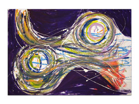 Uređenje apartmana slikama galerije MAG - apstraktna slika Nebeski susret akril na hameru 100x70 cm