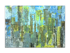 Dizajn interijera slikama iz ponude galerije MAG - originalna apstraktna slika Obrisi grada III akril na hameru 100x70 cm