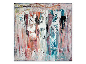 Dnevni boravak uređenje slikama iz ponude galerije MAG - apstraktna slika Ples pod maskama akril na platnu 50x50 cm