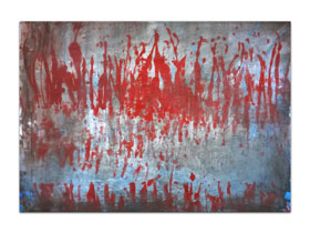 Galerije u Istri - MAG galerija - originalna apstraktna slika Formacija vatre akril na hameru 100x70 cm