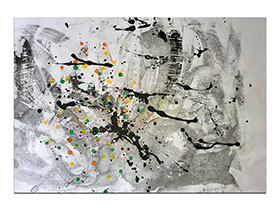 Moderne slike u galeriji MAG - apstraktna slika Putujemo kroz eter akril na hameru 100x70 cm