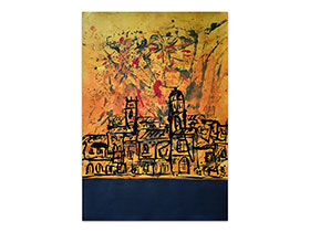 Moderne slike u galeriji MAG - apstraktna slika Osunčani grad akril na hameru 100x70 cm