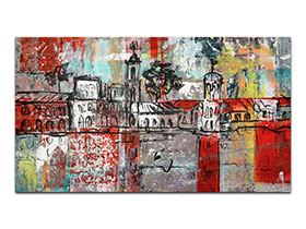 Uređenje interijera slikama galerije MAG - originalna apstraktna slika Stari grad III akril na platnu 75x45 cm