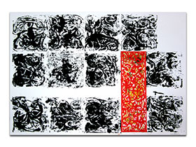 Moderne slike u galeriji MAG - apstraktna slika Crvena čipka akril na hameru 100x70 cm