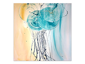 Dnevni boravak uređenje slikama iz ponude galerije MAG - apstraktna slika Tirkizni maslačci II akril na platnu 80x80 cm