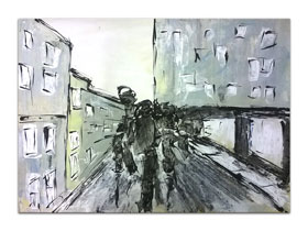 Moderna galerija u Zagrebu - galerija MAG - apstraktna slika Ulicama moga grada Akril na hameru 100x70 cm