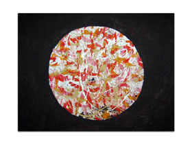 Design interijera slikama iz galerije MAG - Plameni krug - apstraktna slika na platnu 50x35 cm
