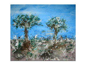 Galerija u Istri - MAG galerija - moderna umjetnička slika - Dvi masline na kampanji - akril na platnu 85x75 cm